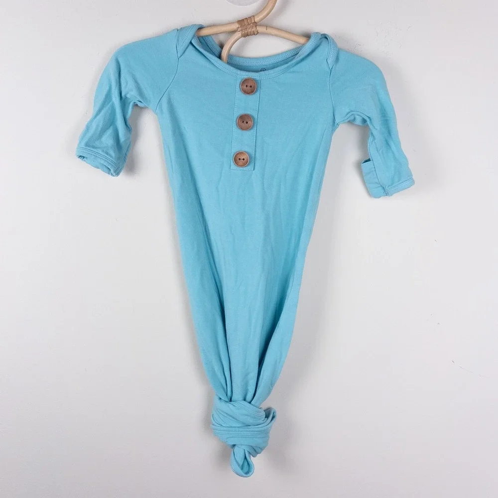 Caden Lane Knotted Gown Blue Bamboo Henley Long Sleeve Baby 0-3 Months
